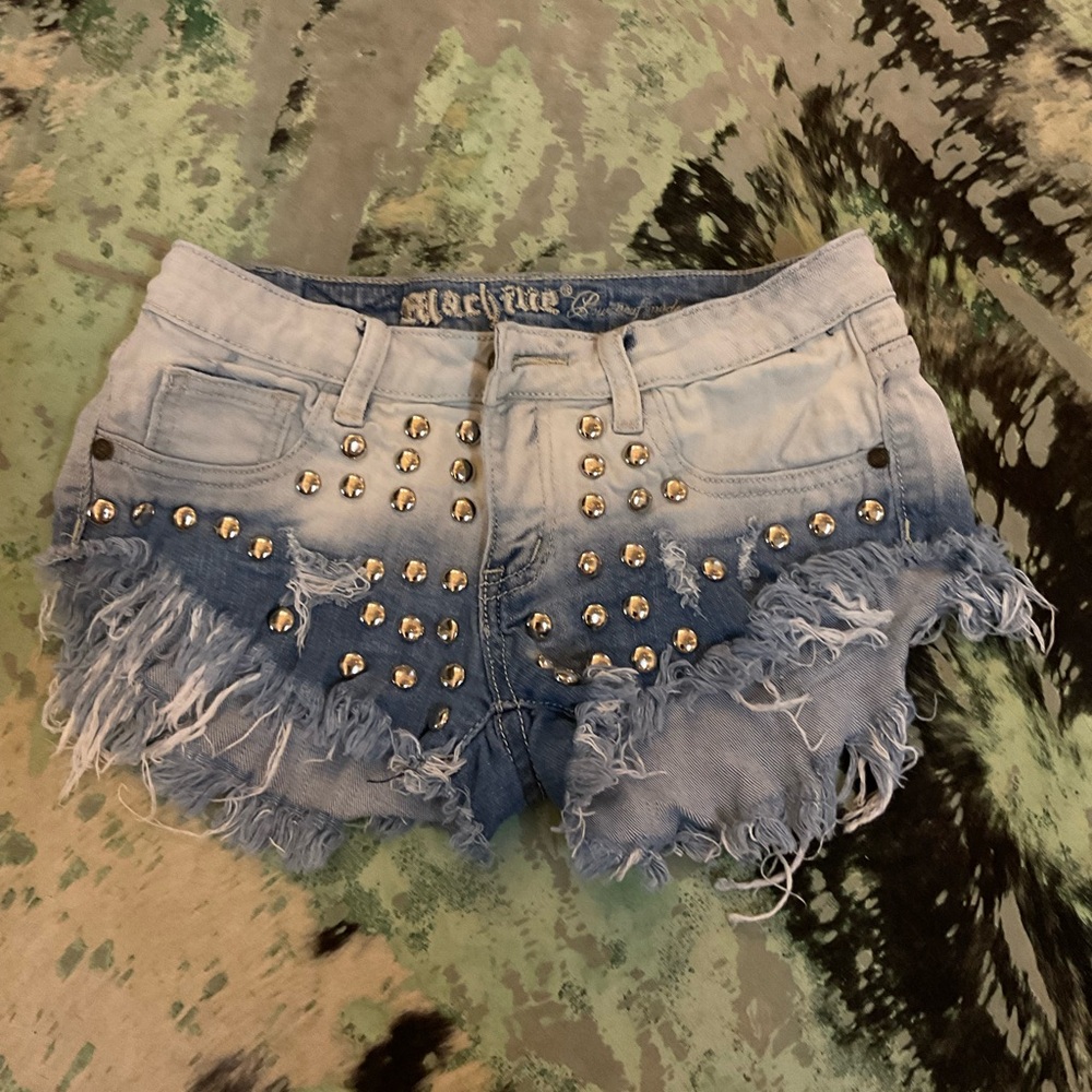 Machine acid wash denim shorts